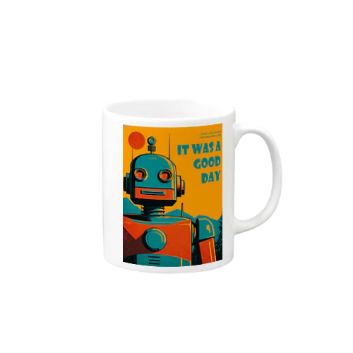 ポジティブな思考回路のレトロなロボットくん Mug