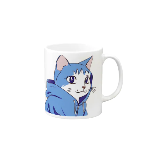 青いパーカーをきた猫 Mug