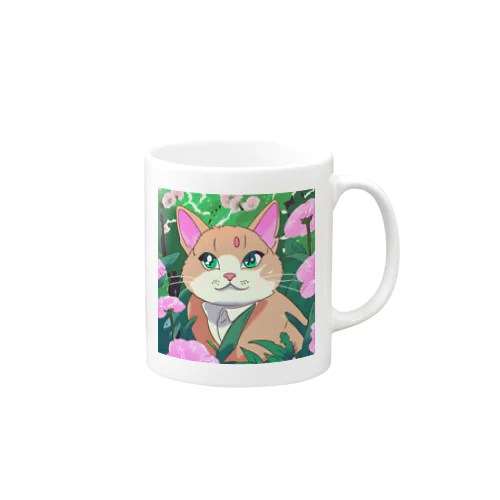 アニメ調・花畑の猫 Mug