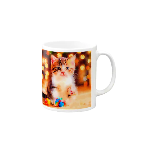 猫の水彩画/キジシロねこのイラスト/おもちゃで遊ぶキジ白ネコ Mug