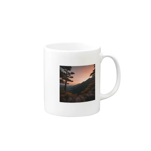 夕陽が山々にそそぐ美しい光 Mug