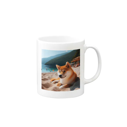 海でまったりしている柴犬さん Mug