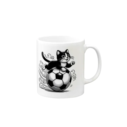 猫とサッカーボール白黒 マグカップ