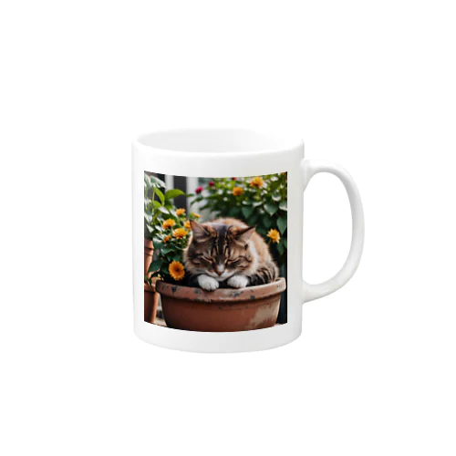 お花の上でくつろぐ猫 Mug