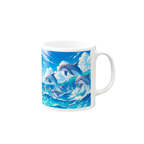 海で遊ぶイルカたちの楽しい風景 Mug