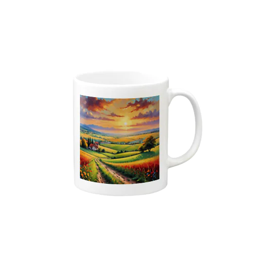 夕日に染まる田園風景 Mug