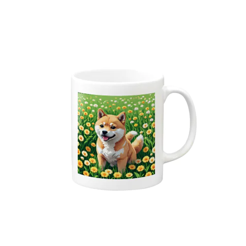 お花畑と柴犬 Mug