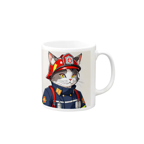 働く猫：消防士 Mug