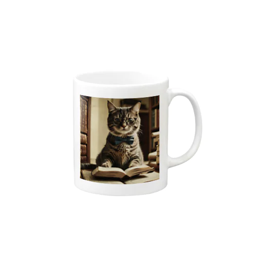 本を読んでいる猫 Mug