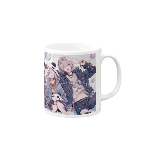 楽しそうなパンダの4人組 Mug