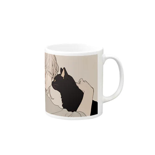 黒猫と見つめ合う Mug