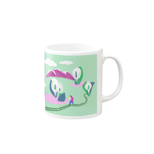 あの水辺　山と水芭蕉　グリーン Mug