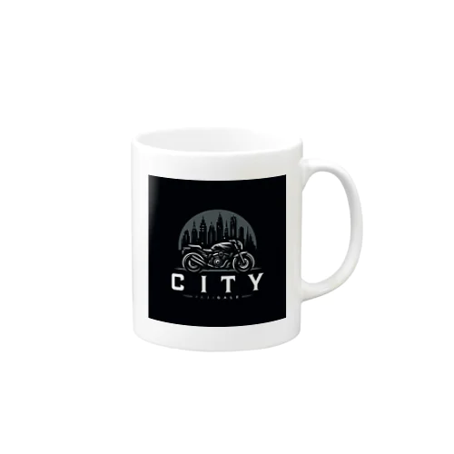 都市とバイクのダークロゴデザイン Mug