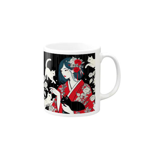 ネコ三昧（黒い空間・浮世絵風） Mug