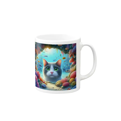 珊瑚に癒される猫 Mug