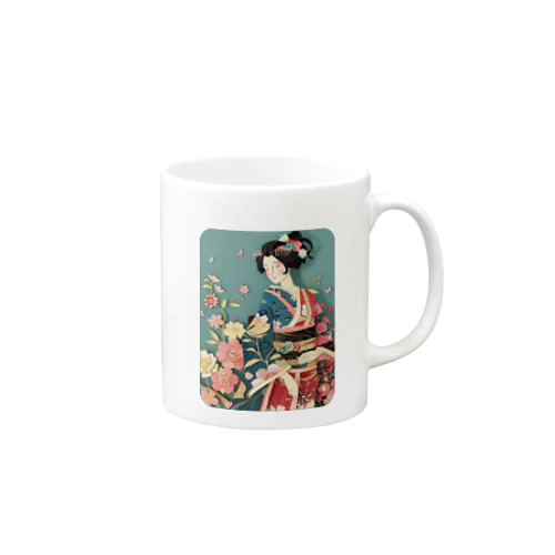 着物女性の切り絵アート　―　Kimono woman paper-cutting art　ー Mug