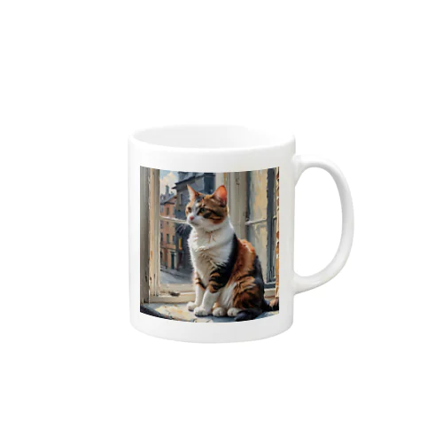 外を見る猫 Mug