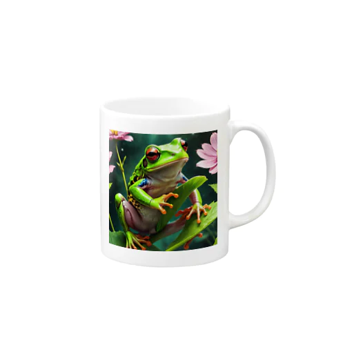 コスモスの葉をよじ登るアマガエル Mug