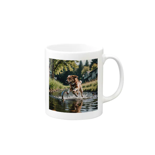 水辺を走る犬 dog runnning on the water Mug