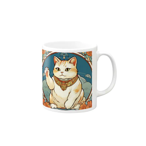 夜のミュシャ風招き猫 Mug