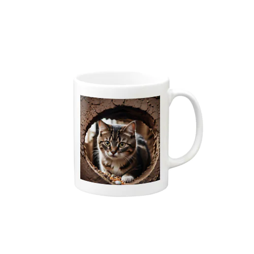 穴から覗く猫 Mug