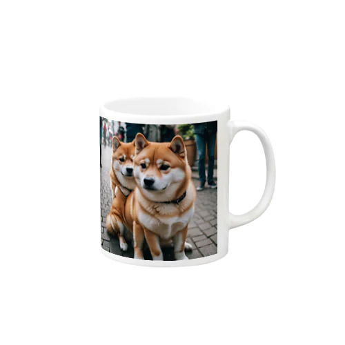 2匹のかわいい柴犬が仲良く並んで写っています。 Mug