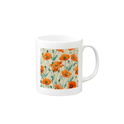 イラスト　色鮮やかなオレンジ色のコスモスの花 Mug