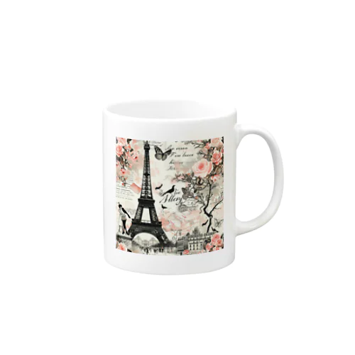 パリ　エッフェル塔　ラブレター　薔薇　蝶々　鳥　綺麗 マグカップ
