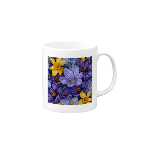 紫色のクロッカスの花　黄色のダッフォディルの花　イラスト Mug