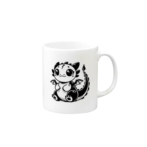 キュートドラゴン - 愛らしい黒白ドラゴンイラスト Mug