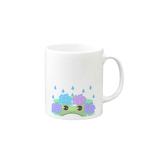 ひょっこりガエルと紫陽花 Mug