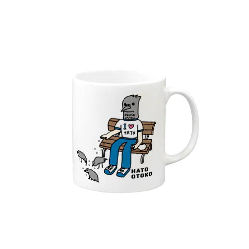 ハトにエサをやるハト男 Mug