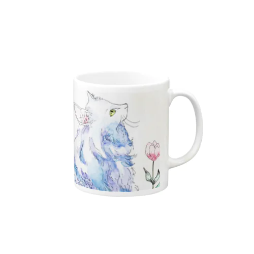 チューリップと猫 Mug