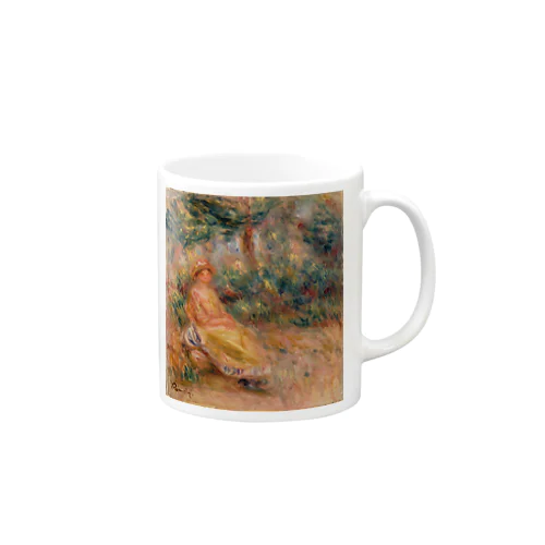 「風景の中のピンクと黄色の女性」ルノワール Mug