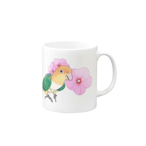 お花とシロハラインコちゃん【まめるりはことり】 Mug