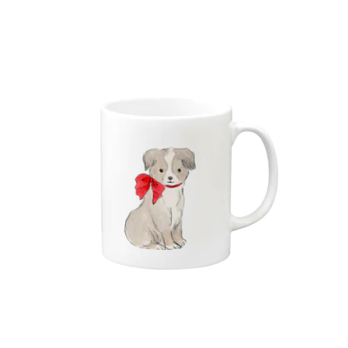 赤いリボンの犬 Mug