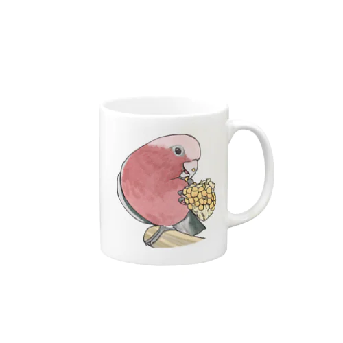 モモイロインコちゃんとトウモロコシ【まめるりはことり】 Mug