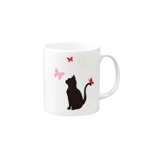 猫と蝶（赤＆青） Mug