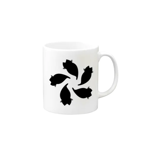 動物家紋。H.T.（変わり散り桜５ネコ）黒 Mug