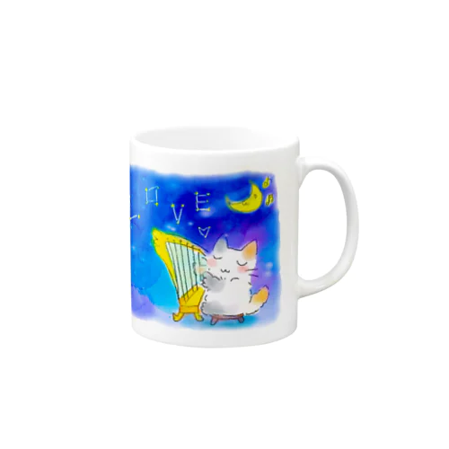 眠れない夜ハープを弾くニャン Mug