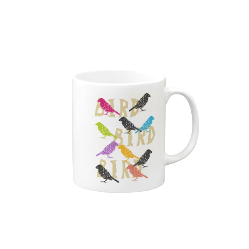 ペンタッチな鳥がいっぱい文字あり Mug