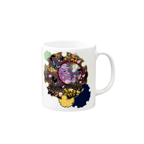 雪輪に夜桜蝶 Mug