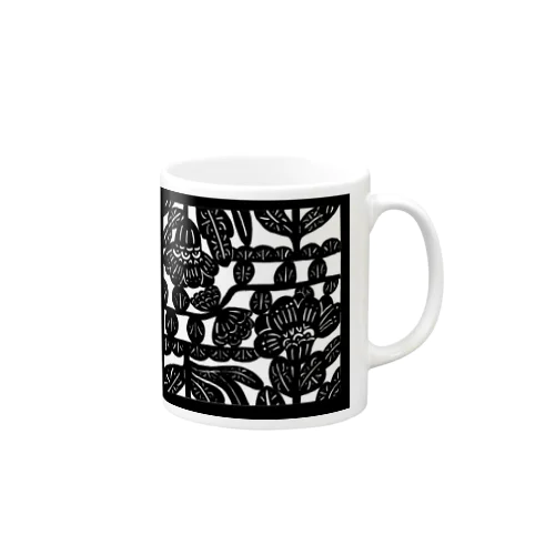 白黒　花　丸め Mug