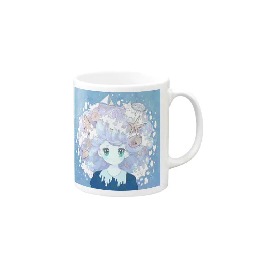 波の髪の毛の少女 Mug