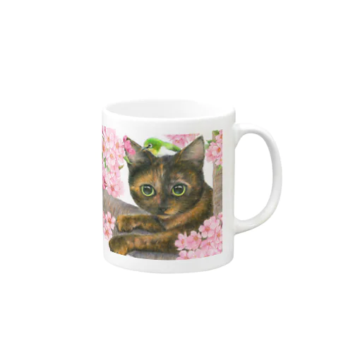 花見猫♪サビ猫とメジロ Mug