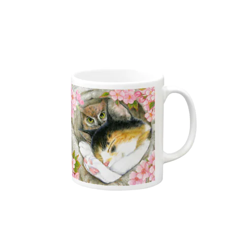 花見猫♪三毛猫とコノハズク Mug