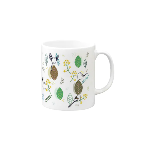 森と菜の花とシマエナガ(白) Mug