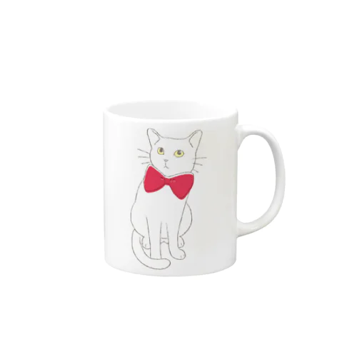 赤い蝶ネクタイのねこ（黄） Mug