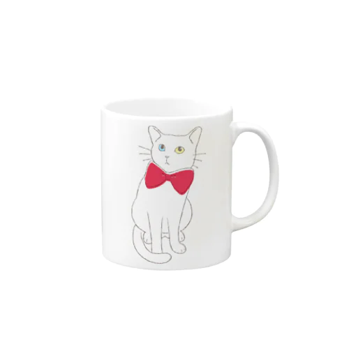 赤い蝶ネクタイのねこ（オッドアイ） Mug