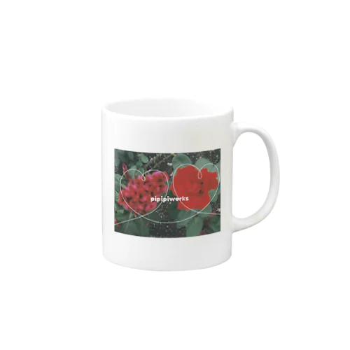 赤い仲良しお花のコップ Mug